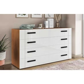 Cômoda de Quarto Lisboa c/ 8 Gavetas Freijo/Branco - Politorno