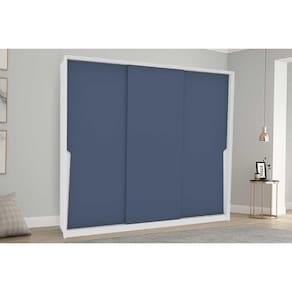 Guarda Roupa Casal 3 Portas de Correr e 4 Gavetas Porto Branco/Azul - Politorno
