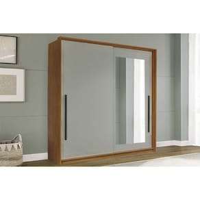 Guarda Roupa Casal 2 Portas de Correr (1 c/ espelho) e 2 Gavetas Valência Freijo/Verde - Politorno