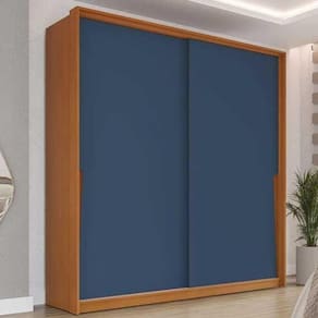 Guarda Roupa Casal 2 Portas de Correr e 2 Gavetas Porto Freijo/Azul - Politorno