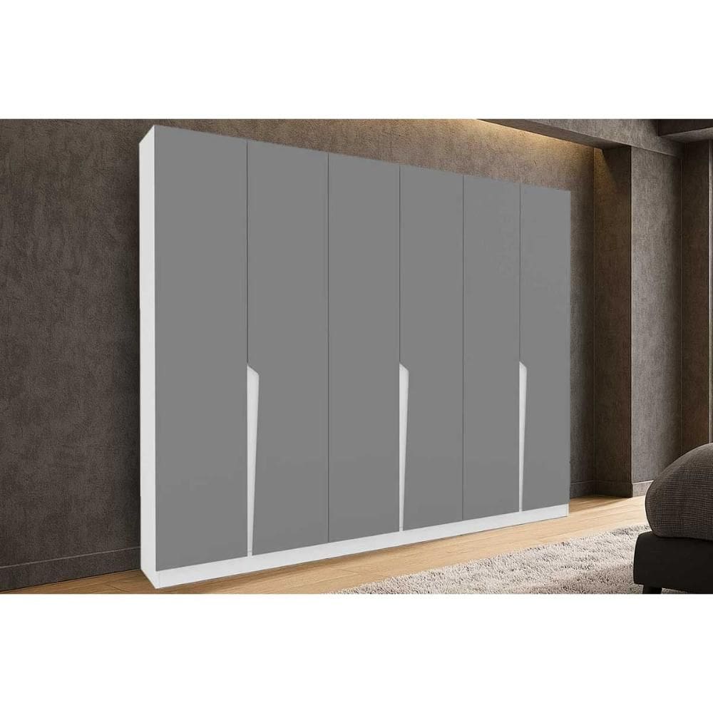 Guarda Roupa Casal 6 Portas e 4 Gavetas Porto Branco/Cinza - Politorno