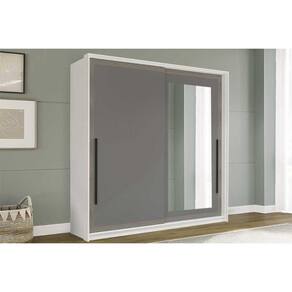 Guarda Roupa Casal 2 Portas de Correr (1 c/ espelho) e 2 Gavetas Valência Branco/Cinza - Politorno