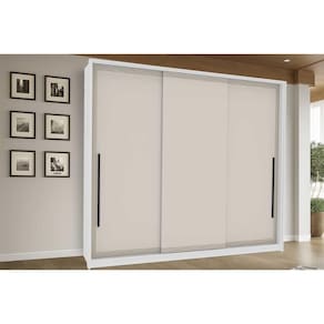 Guarda Roupa Casal 3 Portas de Correr e 4 Gavetas Valência Branco/Creme - Politorno