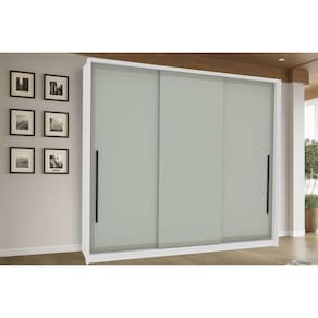 Guarda Roupa Casal 3 Portas de Correr e 4 Gavetas Valência Branco/Verde - Politorno