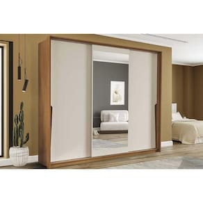 Guarda Roupa Casal 3 Portas de Correr (1 c/ espelho) e 4 Gavetas Porto Freijo/Creme - Politorno