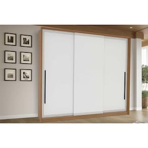 Guarda Roupa Casal 3 Portas de Correr e 4 Gavetas Valência Freijo/Branco - Politorno