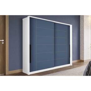 Guarda Roupa Casal 2 Portas de Correr e 2 Gavetas Lisboa Branco/Azul - Politorno