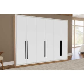 Guarda Roupa Casal 6 Portas e 4 Gavetas Valência Freijo/Branco - Politorno