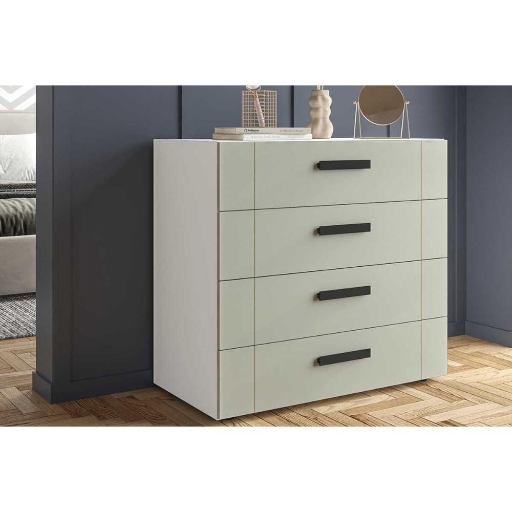 Cômoda de Quarto Lisboa c/ 4 Gavetas Branco/Verde - Politorno