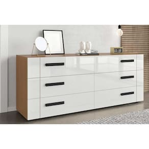 Cômoda de Quarto Lisboa c/ 6 Gavetas Freijo/Branco - Politorno