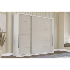Guarda Roupa Casal 3 Portas de Correr e 4 Gavetas Lisboa Branco/Creme - Politorno