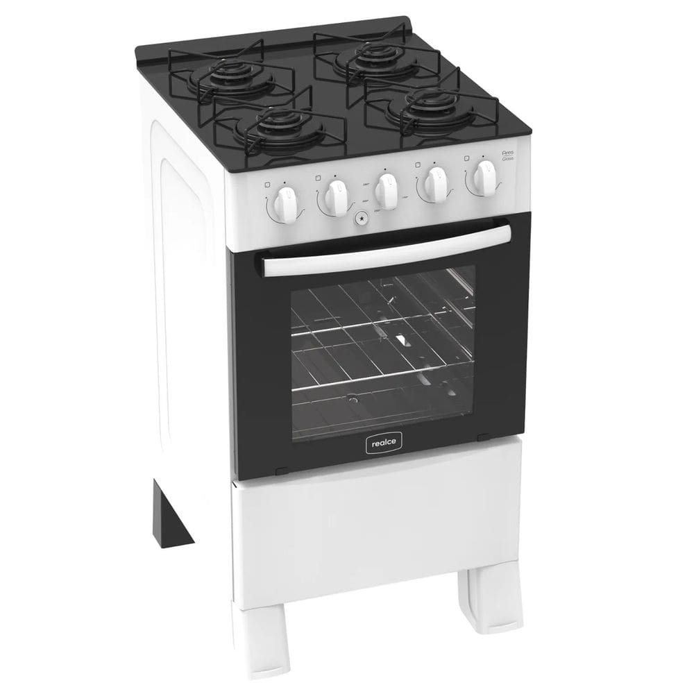 Fogão 4 Bocas Branco Ares Glass com Forno 50 L em Vidro Temperado Realce