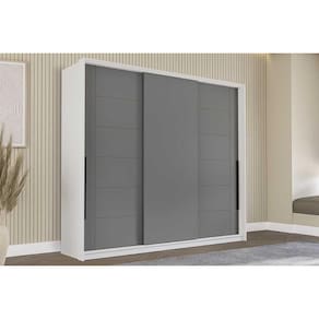Guarda Roupa Casal 3 Portas de Correr e 4 Gavetas Lisboa Branco/Cinza - Politorno