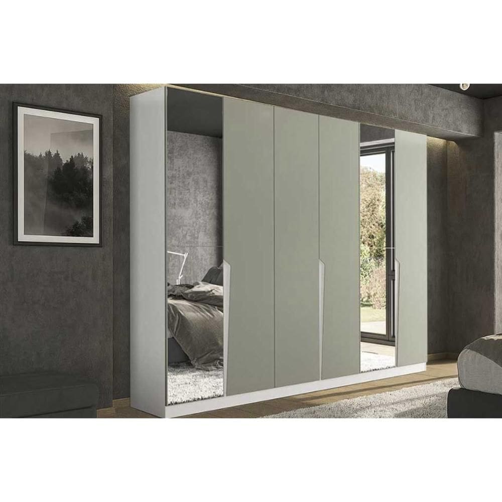 Guarda Roupa Casal 6 Portas (2 c/ Espelho) e 4 Gavetas Porto Branco/Verde - Politorno