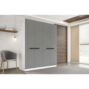 Guarda Roupa Casal 4 Portas e 4 Gavetas Lisboa Branco/Cinza - Politorno
