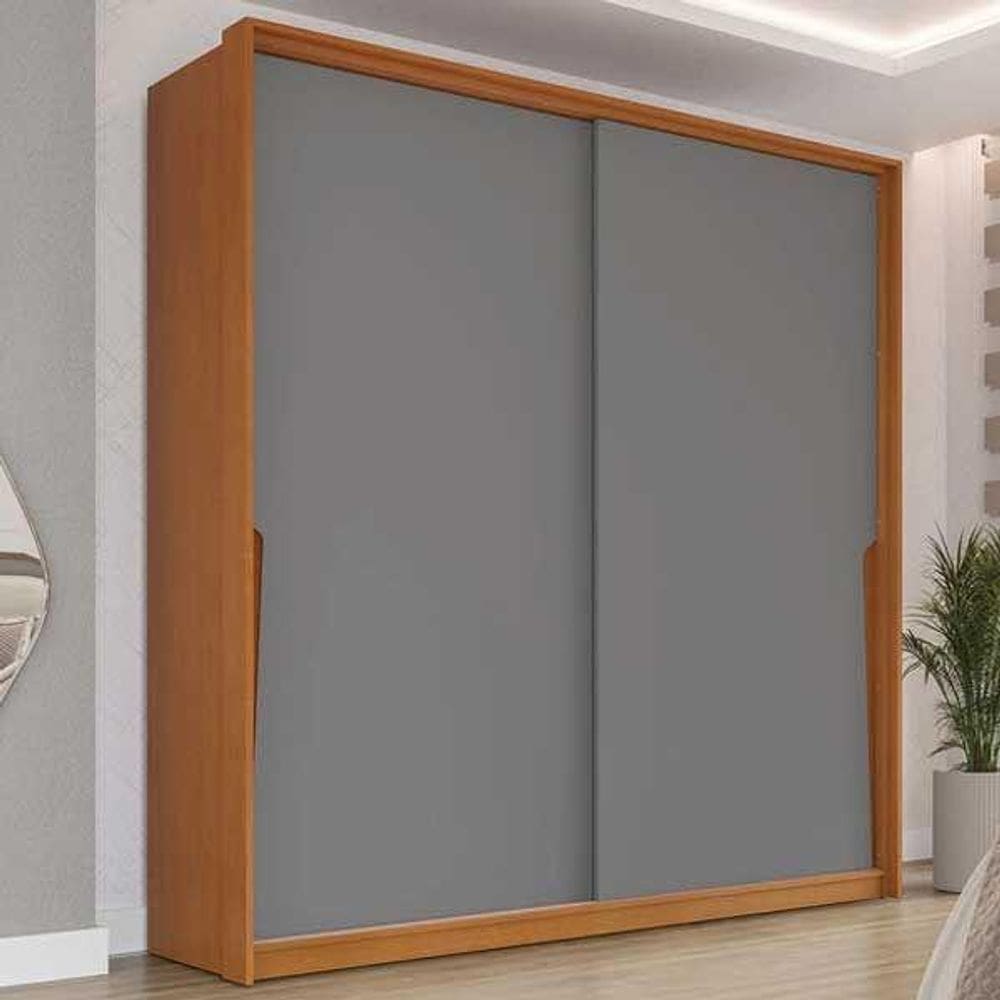 Guarda Roupa Casal 2 Portas de Correr e 2 Gavetas Porto Freijo/Cinza - Politorno