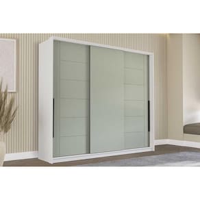 Guarda Roupa Casal 3 Portas de Correr e 4 Gavetas Lisboa Branco/Verde - Politorno