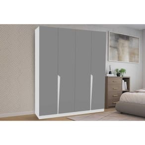Guarda Roupa Casal 4 Portas e 4 Gavetas Porto Branco/Cinza - Politorno