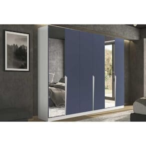 Guarda Roupa Casal 6 Portas (2 c/ Espelho) e 4 Gavetas Porto Branco/Azul - Politorno
