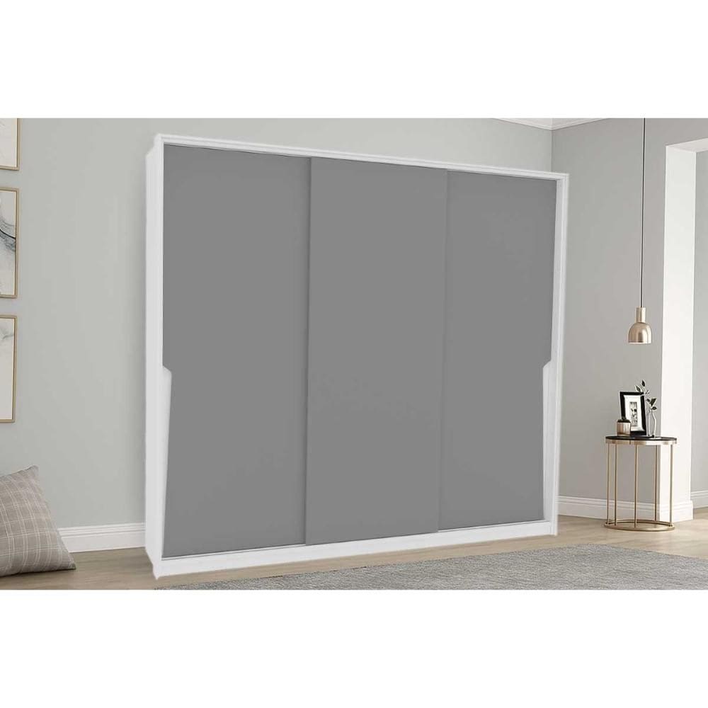 Guarda Roupa Casal 3 Portas de Correr e 4 Gavetas Porto Branco/Cinza - Politorno