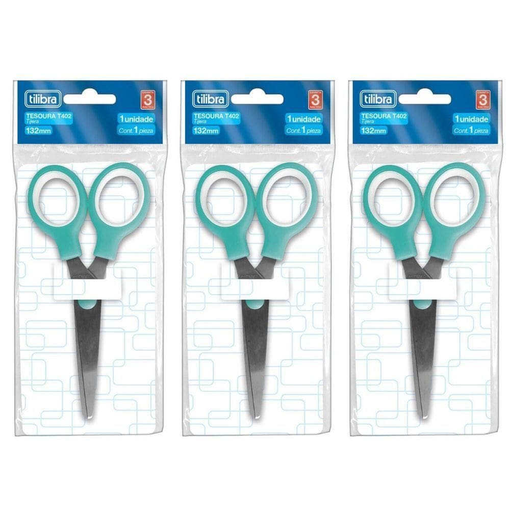Kit Tesoura Escolar T402 Aqua Tilibra - 132mm C- 3 Unidades
