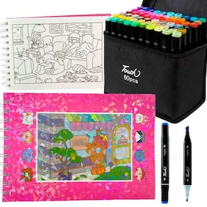 Livro de Pintar Ursinho Fofo Canetinha 60 Cores Ponta Dupla Estojo Desenho Colorir Divertido Pintura Hobbie Lazer