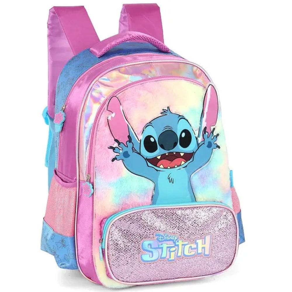 Mochila Costa Escola Bolso Pelucia Juvenil Lilo Stitch Roxo