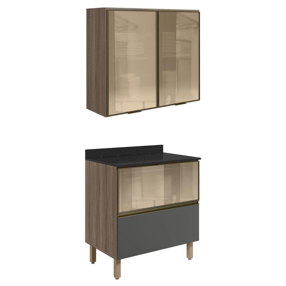 Armario Aereo Vidro Balcao 80 cm MDF Kali Carvalho Toq Chumb0 Nicioli