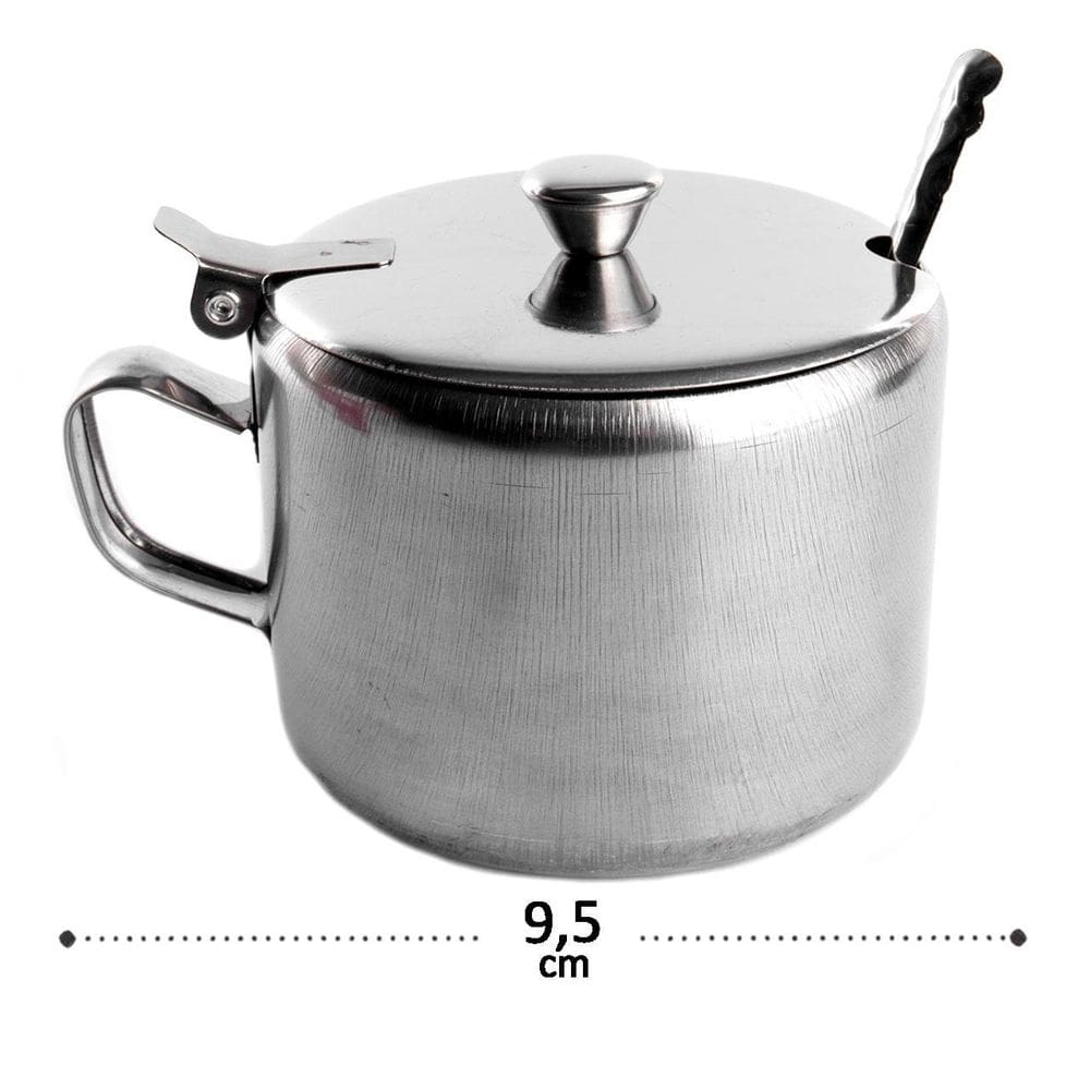 Açucareiro de Inox 10,5cm com Colher - Tudo em Caixa