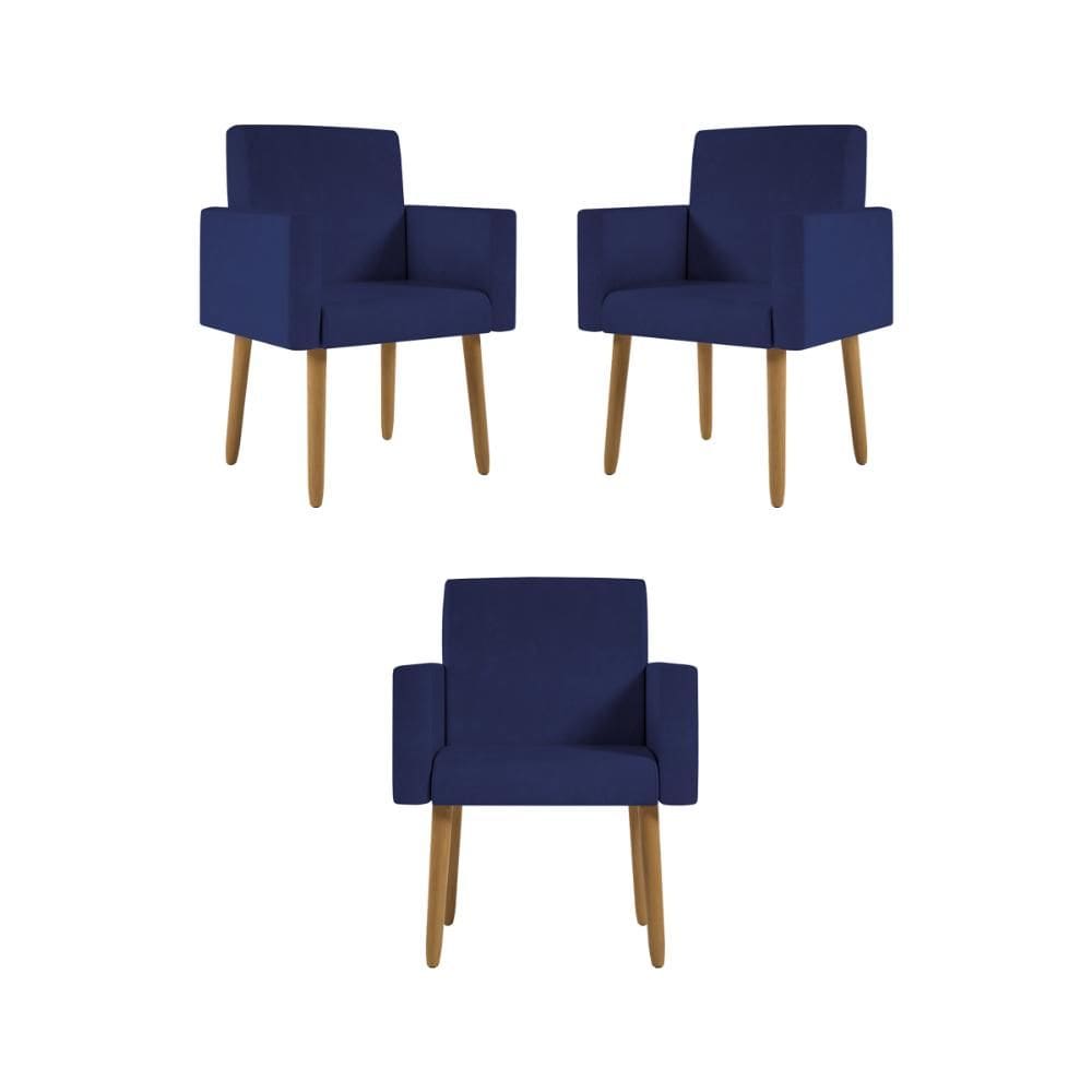 Kit 3 Poltronas Pés Palito Nina Suede