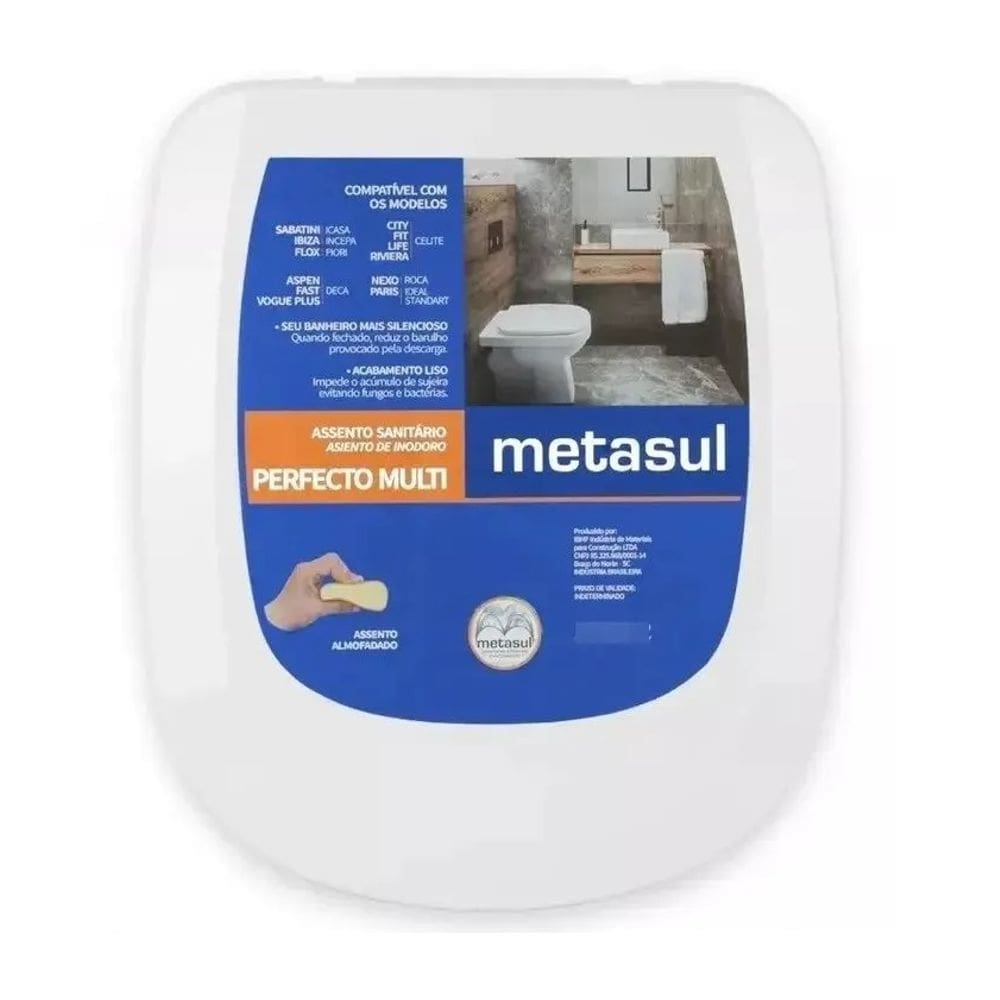 Assento Sanitario Retang Almofad Perfecto Branco Metasul