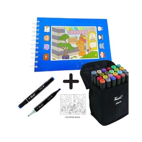 Canetinhas 24 Cores Com Livro de Pintar Ursinho Fofo Estojo Caderno Colorir 100 Folhas Capa Dura Divertido Lazer