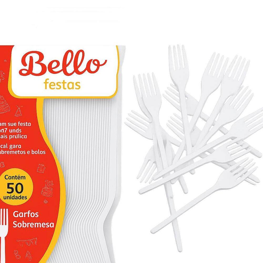 Garfo Descartável Branco Para Sobremesa Bello Festas 100Un