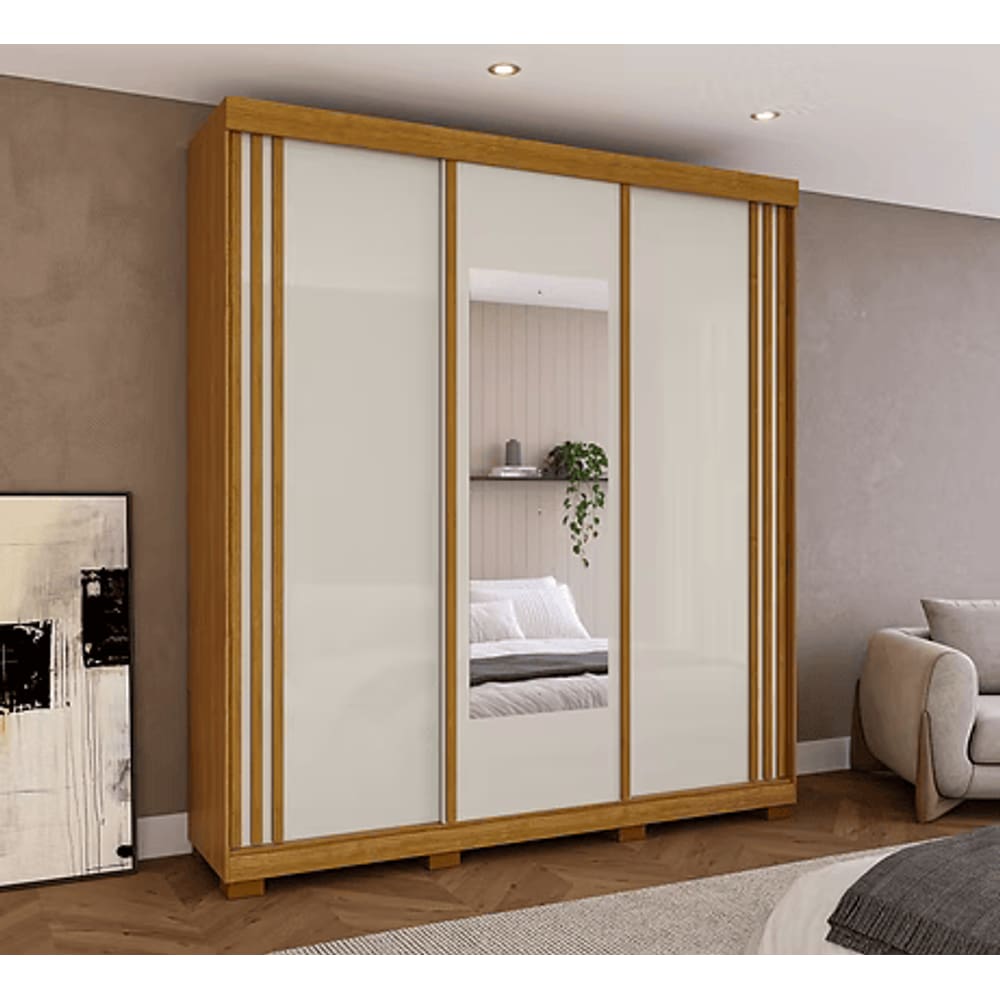 Guarda Roupa Deise 3Pts - Cinamomo/Off White/Cinamomo La 199 - Acp