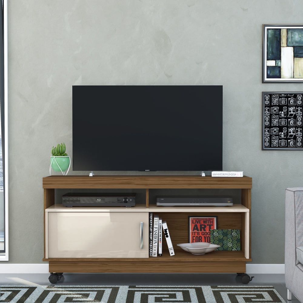 Rack Artur 121m com Kit Rodizio 1 Porta de Correr - Naturale/Off White Madetec 