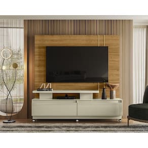 Home Theater New Apolo com Kit Rodízio para TV até 75 Polegadas - Cumaru/Opala Madetec
