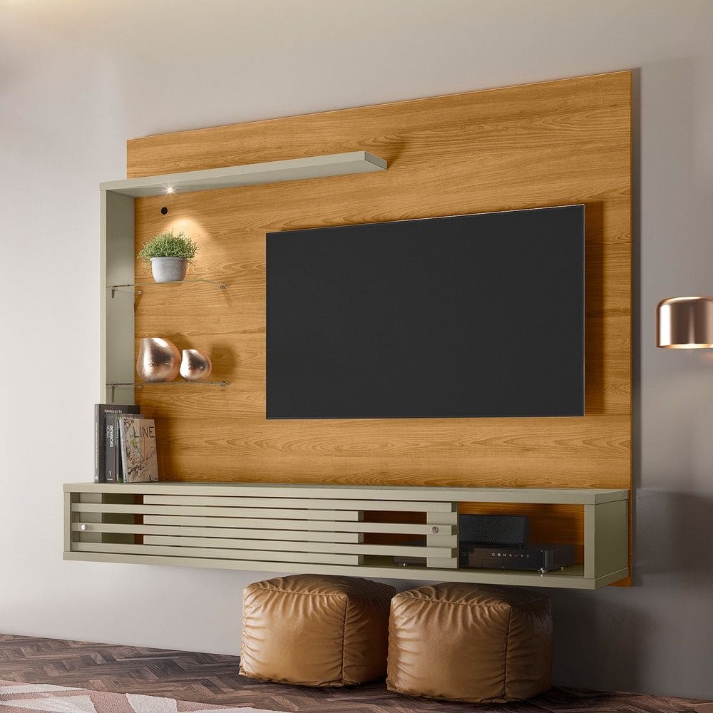 Bancada Suspensa Frizz Select com Portas Deslizantes Frisadas Sobrepostas - Cumaru/Opala Madetec