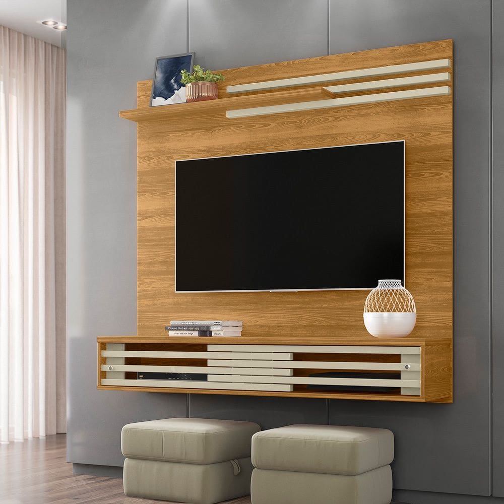 Painel com Bancada Suspensa Frizz Sublime 136m 2 Portas e Prateleira - Cumaru/Opala Madetec