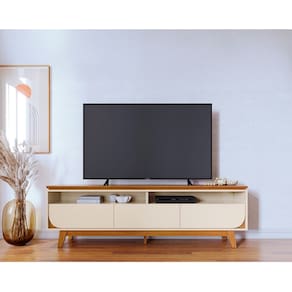 Bancada Selene 2m Para TV até 75`` com 3 Gavetas e Pés Retrô - Cinamomo/Off White Madetec