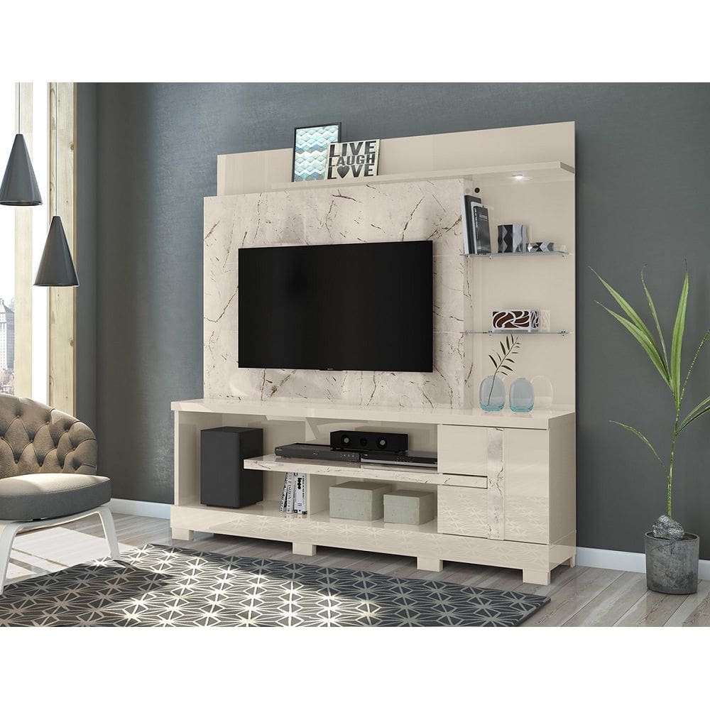 Home Theater Alan C/ Pés 181,5m Para TV até 55 Polegadas - Calacata/Off White Madetec