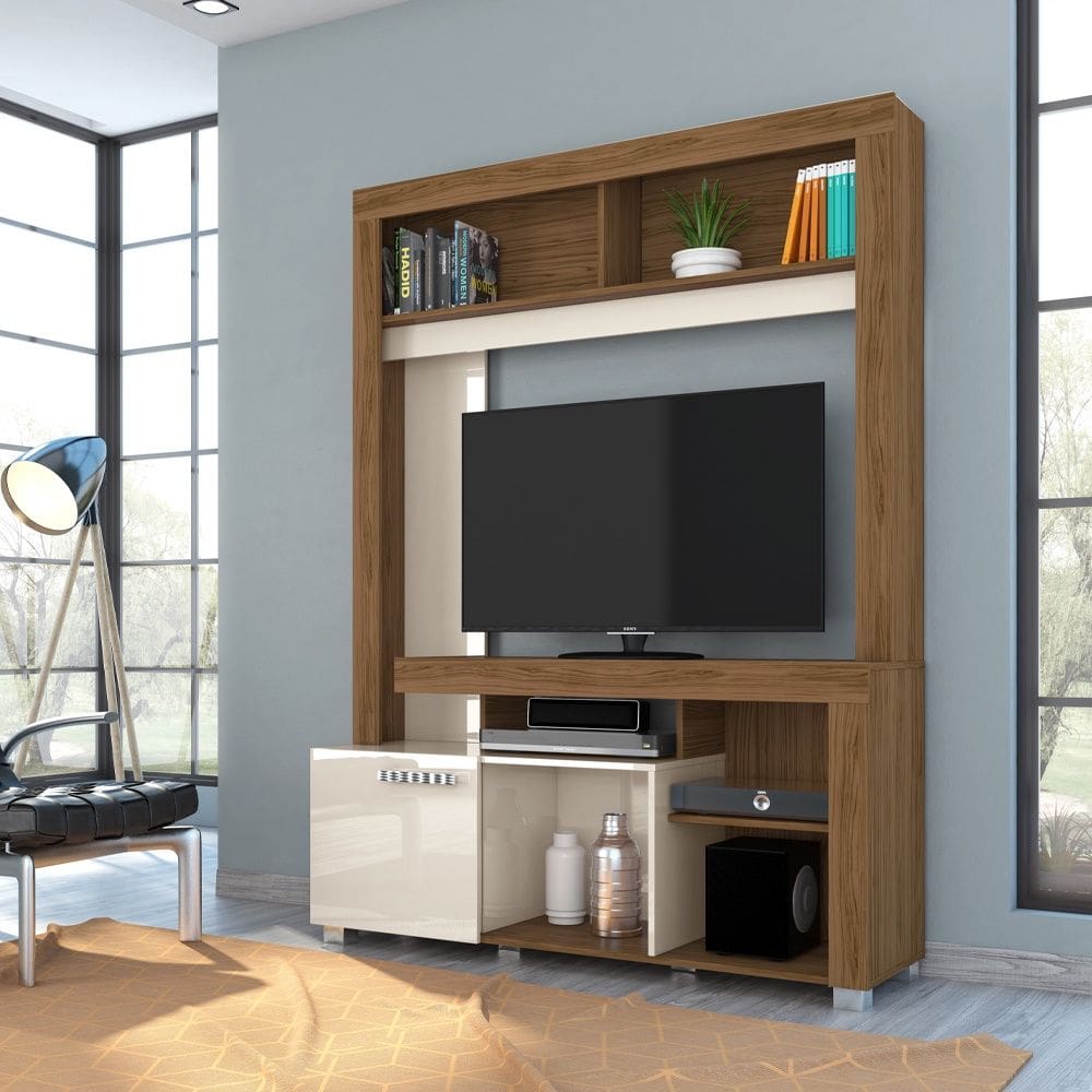 Estante Flávia Para TV até 50 Polegas 1 Porta Deslizante - Naturale/Off White Madetec