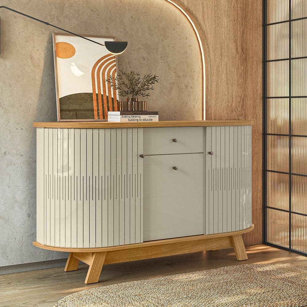 Buffet Aparador Monza 3 Portas 1 Gaveta Pés Retrô - Cumaru/Opala Madetec