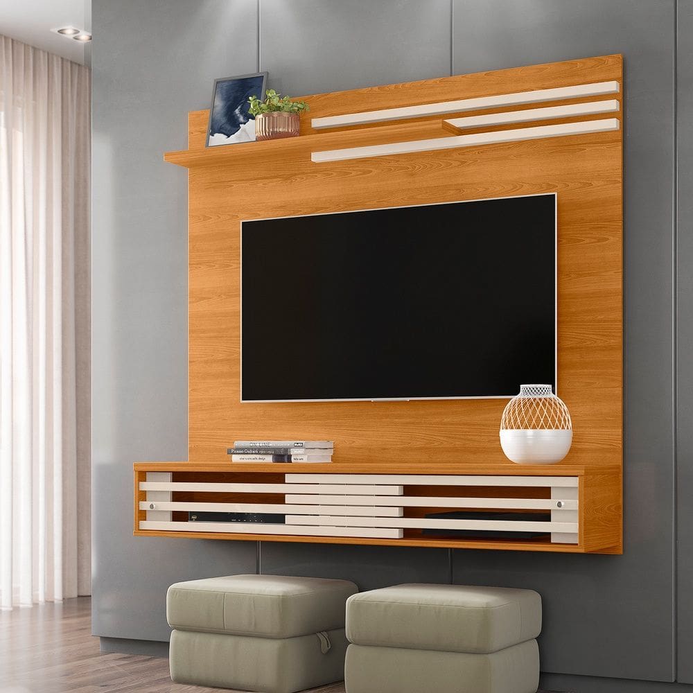 Painel com Bancada Suspensa Frizz Sublime 136m 2 Portas e Prateleira - Cinamomo/Off White Madetec