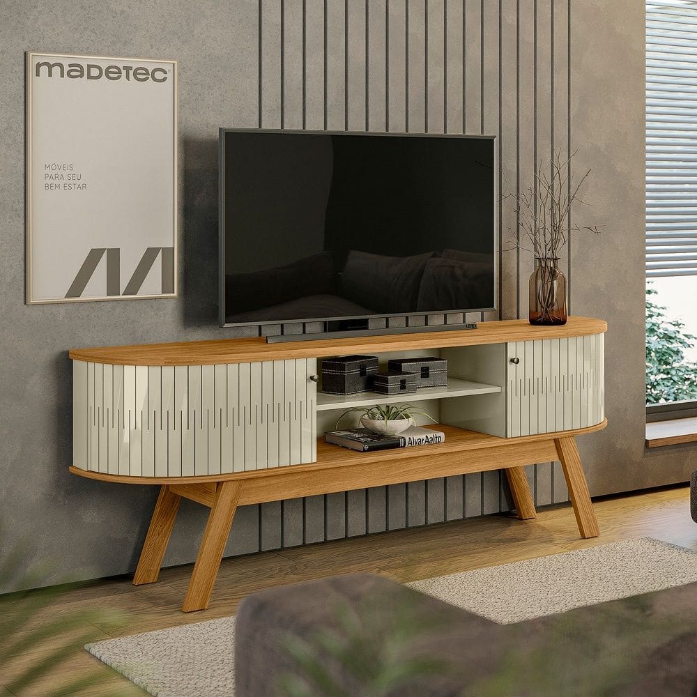 Bancada Valência com Pés Retrô 183m X 69cm para TV`s Até 75`` - Cumaru/Opala Madetec 