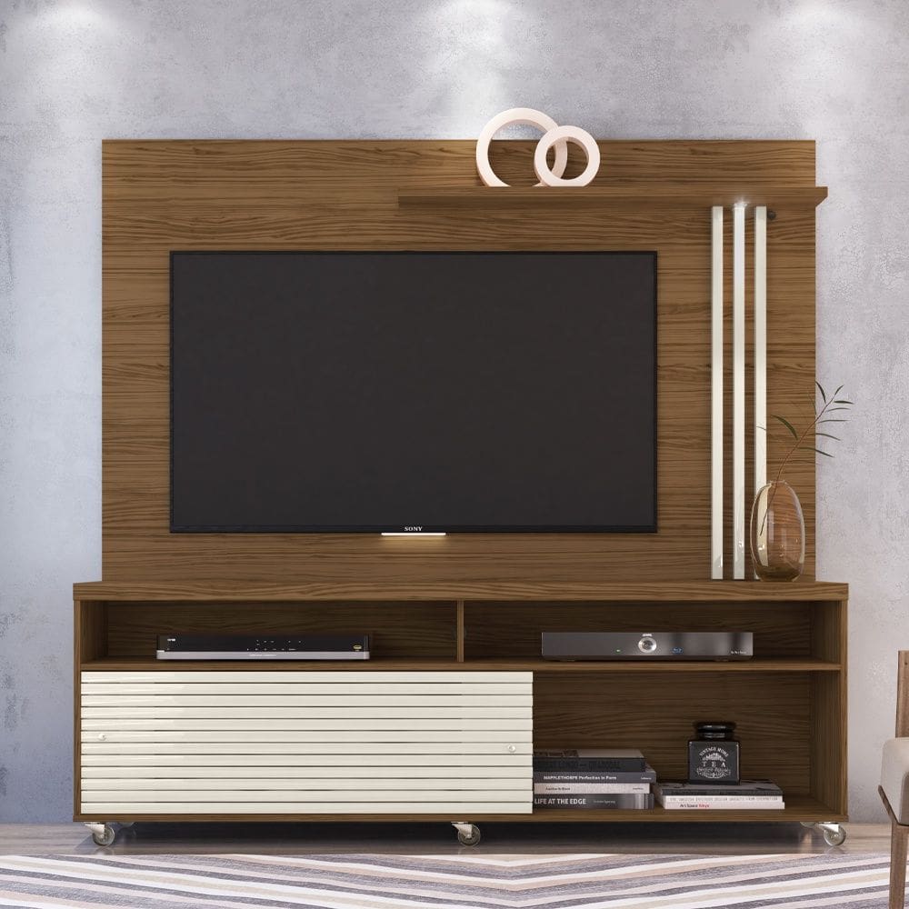 Composição Home Frizz 182m Com Rodizío e Iluminária de Led -  Naturale/Off White Madetec
