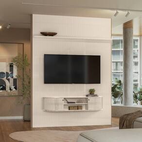 Home Suspenso New Monte Carlo Painel em MDF Frisado - Calacata/Off White Madetec