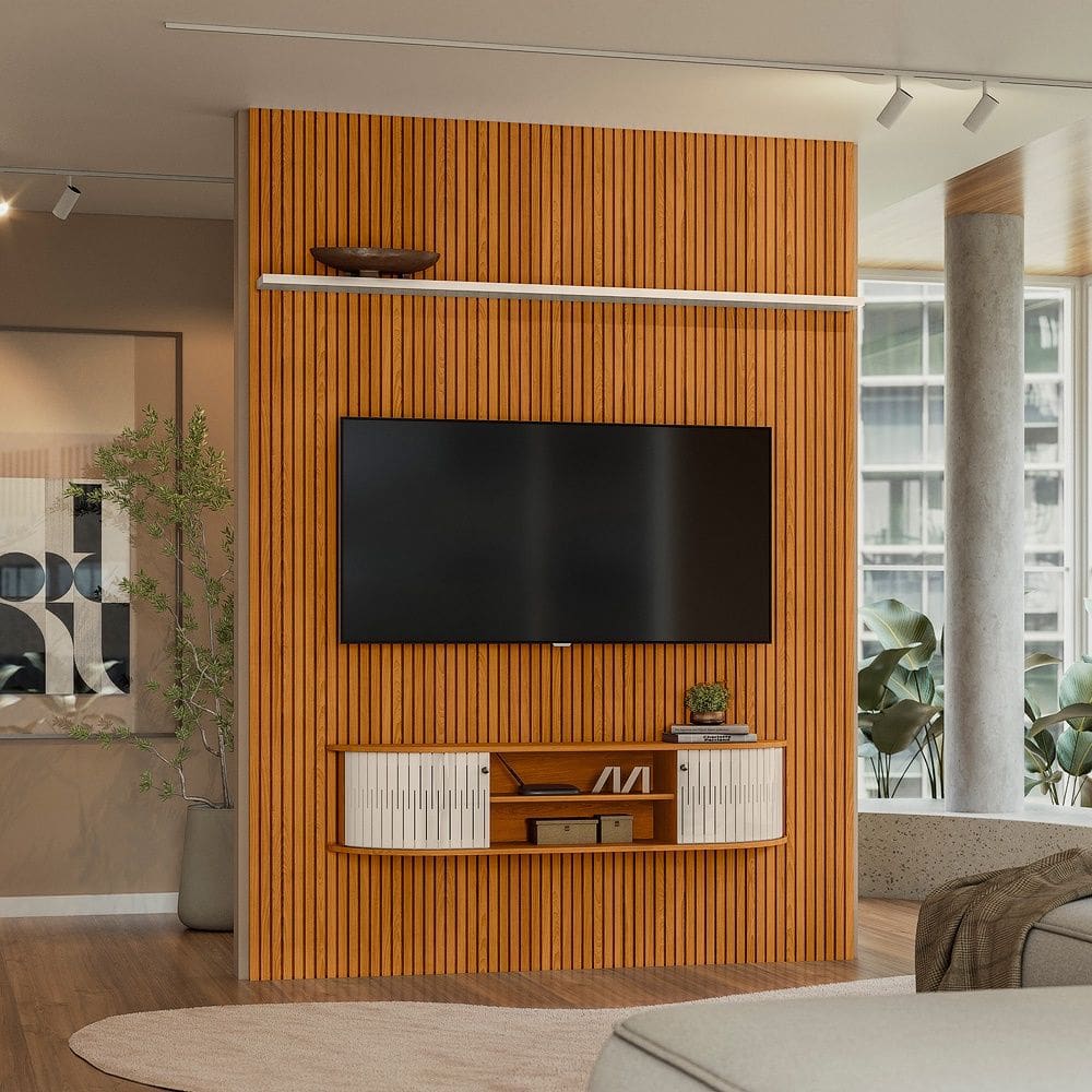 Home Suspenso New Monte Carlo Painel em MDF Frisado - Cinamomo/Off White Madetec 