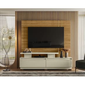 Home Theater New Apolo Com Pés 180m Para TV 75`` e 2 Gavetas - Cumaru/Opala Madetec