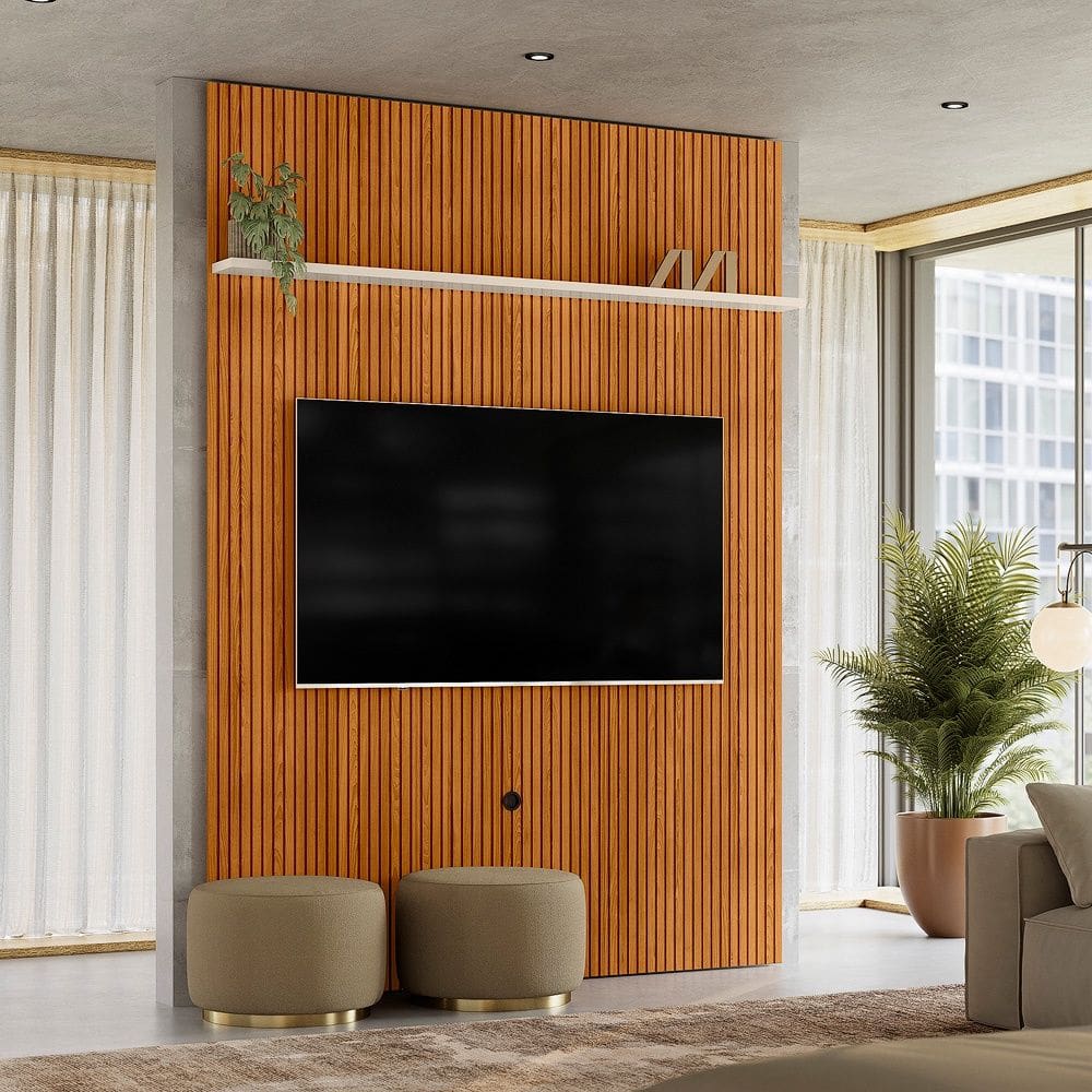 Painel Piso-Teto New Interlagos 179x244,5 Para TV até 65 Polegadas - Cinamomo/Off White Madetec