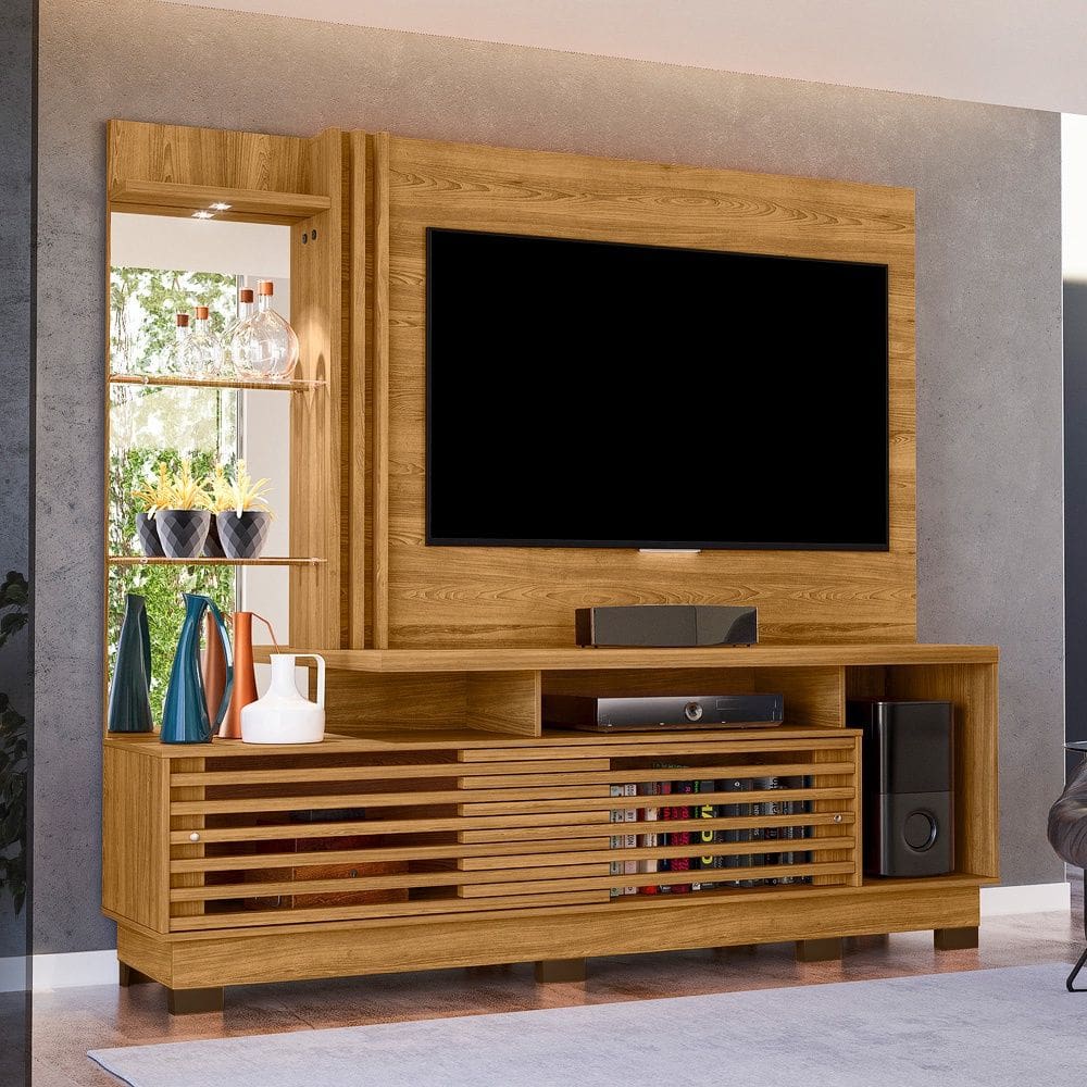 Home Theater Frizz Plus com Pés, Portas Frizadas, Espero e Led - Cumaru Madetec